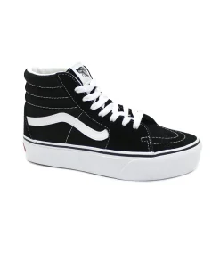 VANS Sk8-Hi PLATFORM TKN6BT1 black white nero scarpe donna sneakers lacci tessuto
