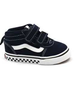 VANS WARD MID YXLKZ1 blu bianco scacchi scarpe bambino sneakers strappi suede canvas unisex