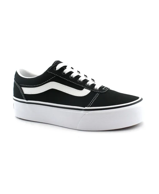 VANS WARD PLATFORM LC1871 black white nero scarpe donna sneakers lacci tessuto